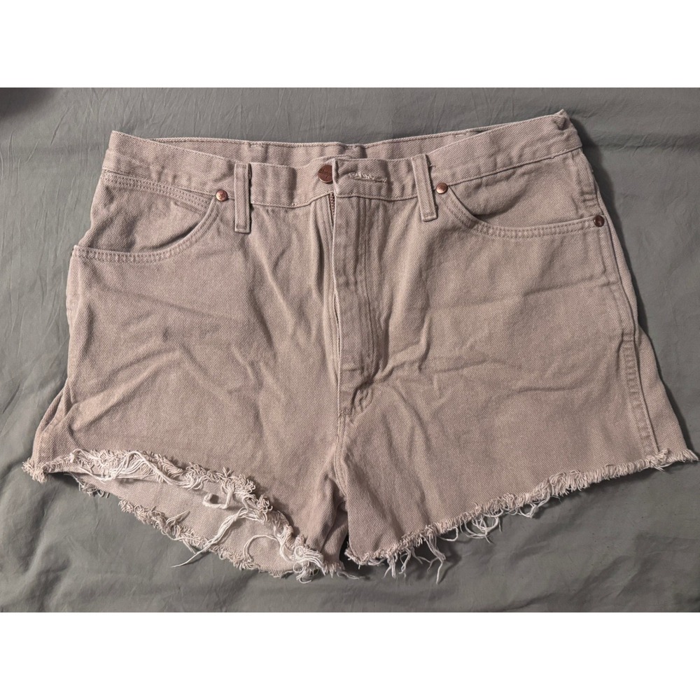 Wrangler Tan Khaki High Waisted Cut Off Denim Shorts Frayed‎ Hem  35x34